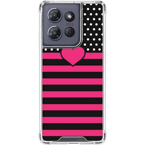 Polka Dots and Stripes Heart in Pink Moto G Play 5G (2025) Clear Case