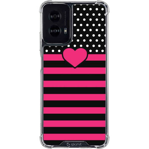 Polka Dots and Stripes Heart in Pink Moto G Power 5G (2024) Clear Case