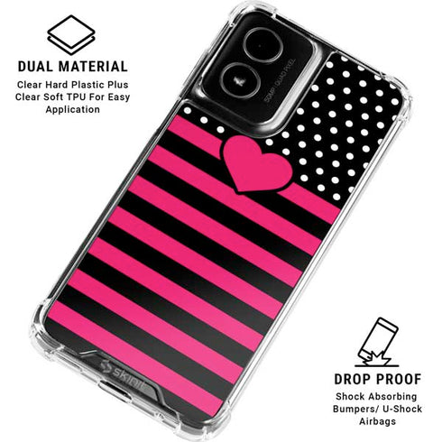 Polka Dots and Stripes Heart in Pink Moto G Power 5G (2024) Clear Case