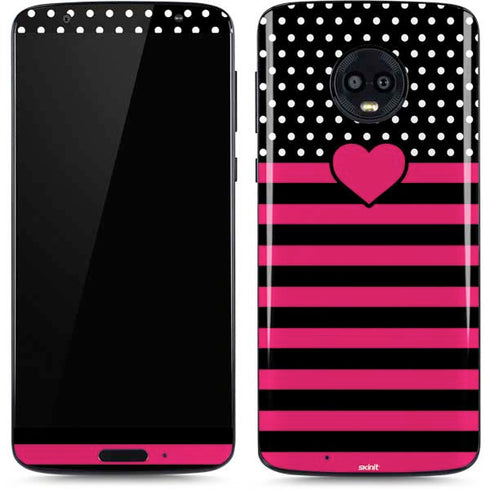Polka Dots and Stripes Heart in Pink Moto G6 Skin