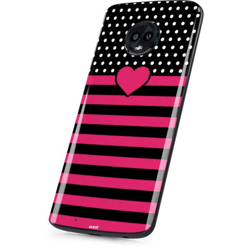 Polka Dots and Stripes Heart in Pink Moto G6 Skin