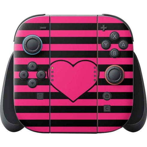 Polka Dots and Stripes Heart in Pink Nintendo Skins