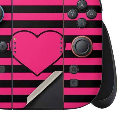 Polka Dots and Stripes Heart in Pink Nintendo Switch 2 (2025) Joy-Con Controller Skin