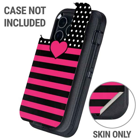 Polka Dots and Stripes Heart in Pink Otterbox Defender iPhone Skin