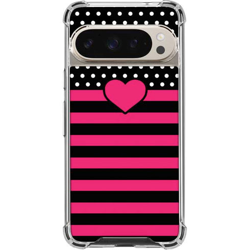 Polka Dots and Stripes Heart in Pink Pixel 9/9 Pro Clear Case