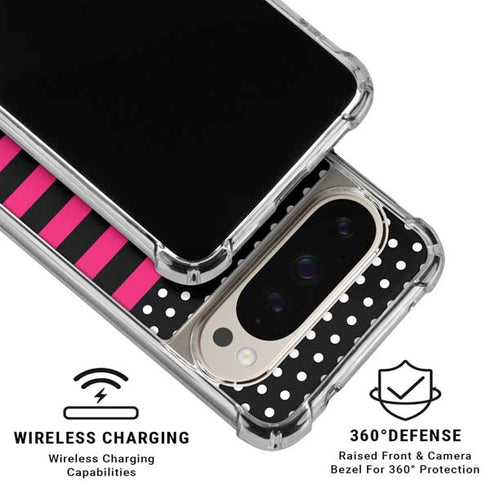Polka Dots and Stripes Heart in Pink Pixel 9/9 Pro Clear Case