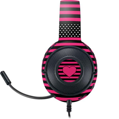 Polka Dots and Stripes Heart in Pink Razer Kraken X Skin