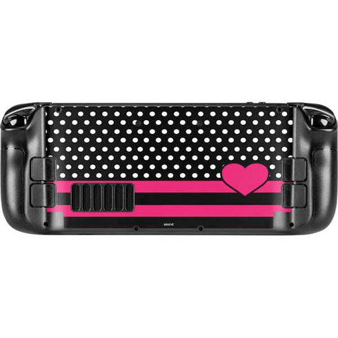 Polka Dots and Stripes Heart in Pink Steam Deck Handheld Gaming Computer Skin