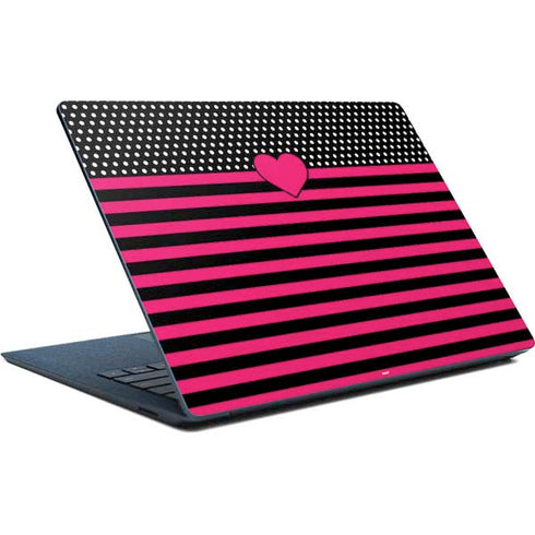 Polka Dots and Stripes Heart in Pink Surface Laptop Skin