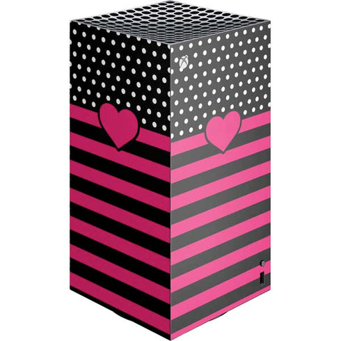 Polka Dots and Stripes Heart in Pink XBox Series X Digital Edition Console Skin
