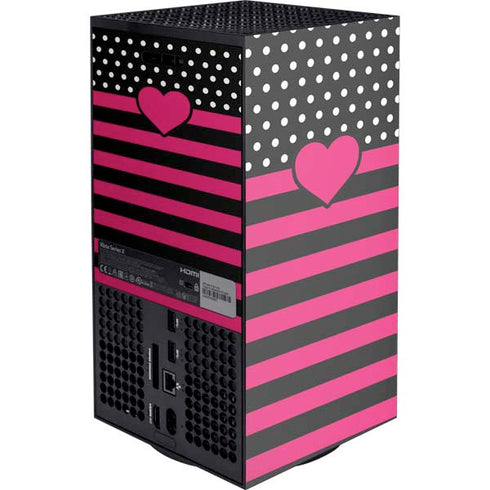 Polka Dots and Stripes Heart in Pink XBox Series X Digital Edition Console Skin