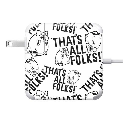 Looney Tunes Porky Pig Black and White 85W Power Adapter (15 and 17 inch MacBook Pro Charger) Skin