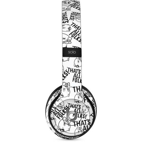 Looney Tunes Porky Pig Black and White Beats Solo 2 Wired Skin