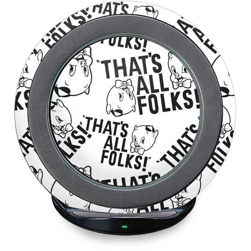 Looney Tunes Porky Pig Black and White Fast Charge Wireless Charging Stand Skin