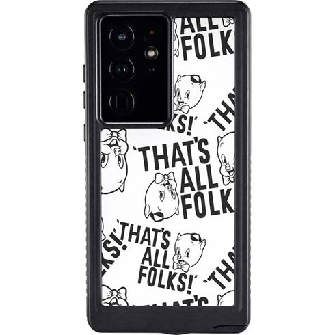 Looney Tunes Porky Pig Black and White Galaxy S24 Ultra Waterproof Case