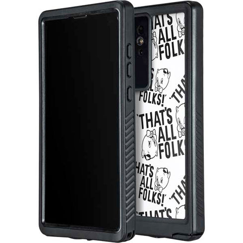 Looney Tunes Porky Pig Black and White Galaxy S24 Ultra Waterproof Case