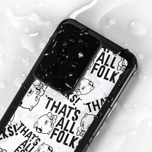 Looney Tunes Porky Pig Black and White Galaxy S24 Ultra Waterproof Case