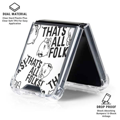 Looney Tunes Porky Pig Black and White Galaxy Z Flip6 Clear Case