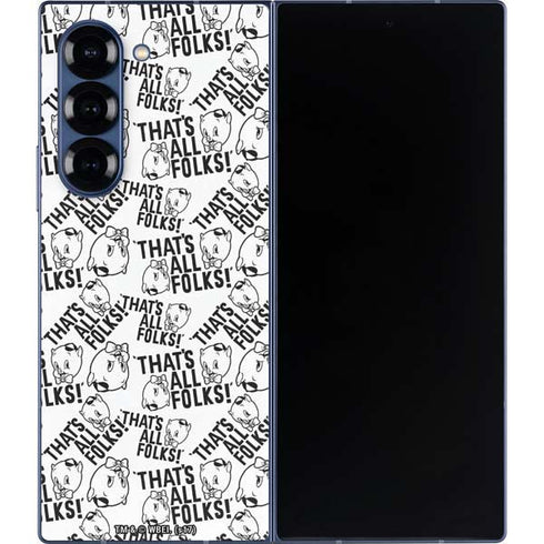Looney Tunes Porky Pig Black and White Galaxy Z Fold6 Skin