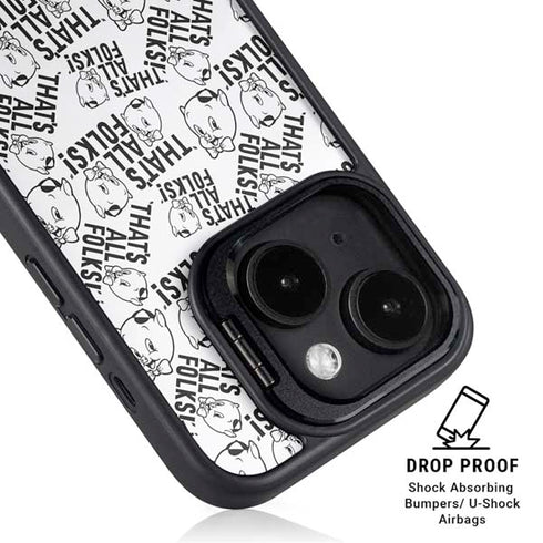 Looney Tunes Porky Pig Black and White iPhone 14 Plus Kickstand Case