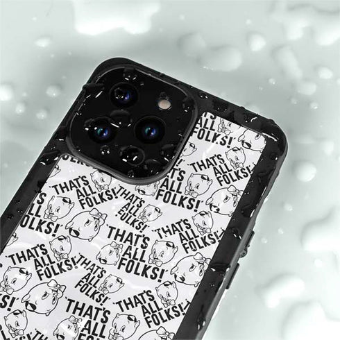 Looney Tunes Porky Pig Black and White iPhone 15 Pro Waterproof Case