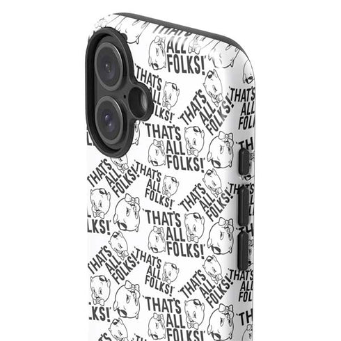 Looney Tunes Porky Pig Black and White iPhone 16 Plus Impact Case