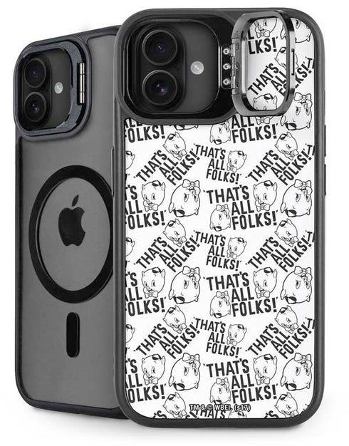 Looney Tunes Porky Pig Black and White iPhone 16 Plus Kickstand Case