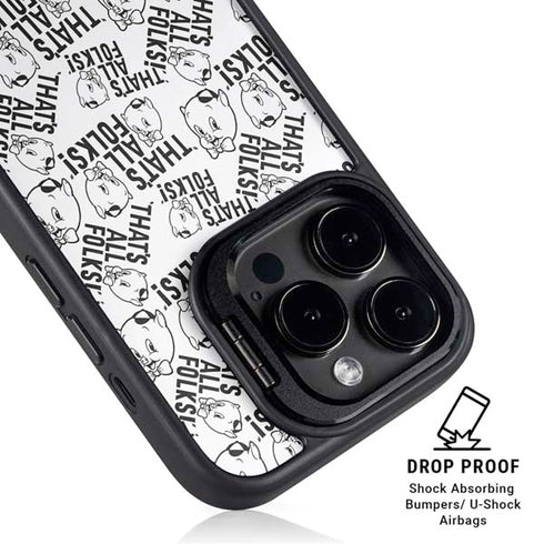 Looney Tunes Porky Pig Black and White iPhone 16 Pro Kickstand Case