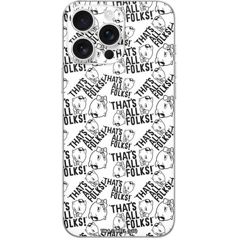 Looney Tunes Porky Pig Black and White iPhone 16 Pro Max Skin