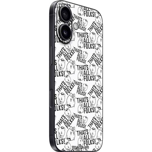Looney Tunes Porky Pig Black and White iPhone 16 Skin