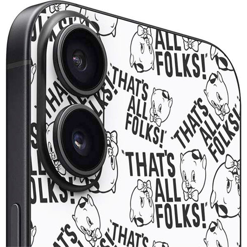 Looney Tunes Porky Pig Black and White iPhone 16 Skin