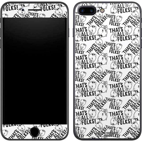 Looney Tunes Porky Pig Black and White iPhone 8 Plus Skin