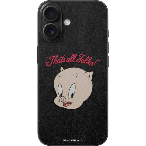 Looney Tunes Porky Pig Thats All Folks iPhone 16 Skin