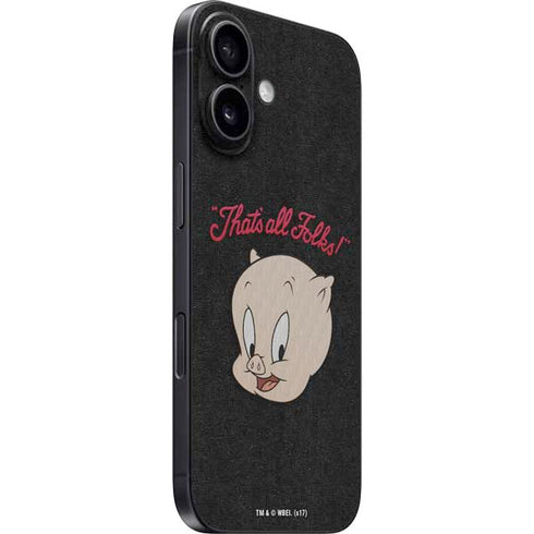 Looney Tunes Porky Pig Thats All Folks iPhone 16 Skin