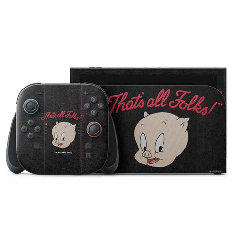 Looney Tunes Porky Pig Thats All Folks Nintendo Switch 2 (2025) with Joy-Con Skin