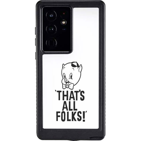Looney Tunes Porky Thats All Folks Grid Galaxy S24 Ultra Waterproof Case