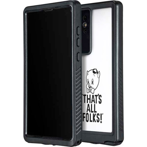 Looney Tunes Porky Thats All Folks Grid Galaxy S24 Ultra Waterproof Case