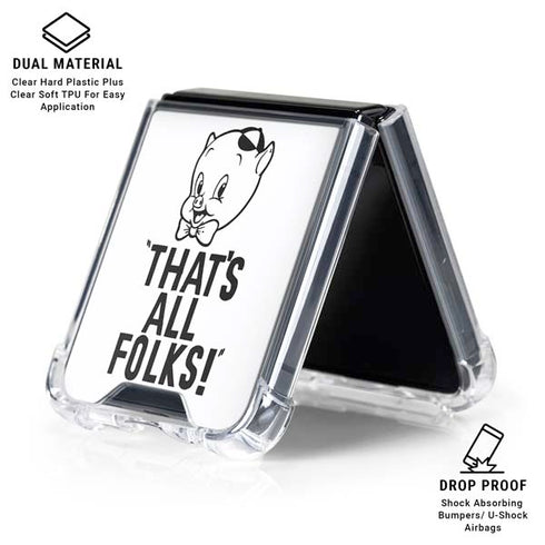Looney Tunes Porky Thats All Folks Grid Galaxy Z Flip6 Clear Case