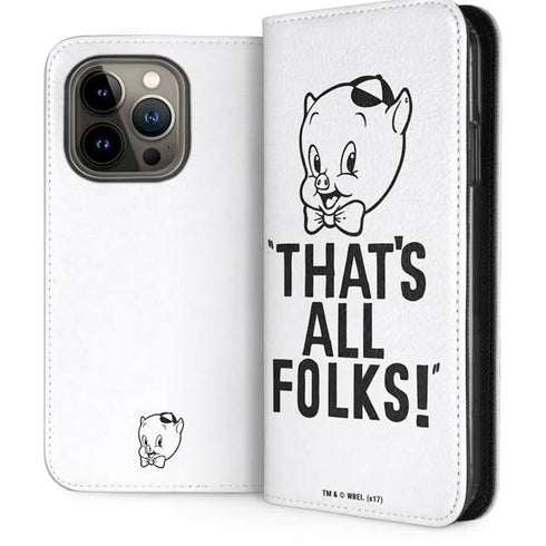 Looney Tunes Porky Thats All Folks Grid iPhone 13 Pro Folio Case
