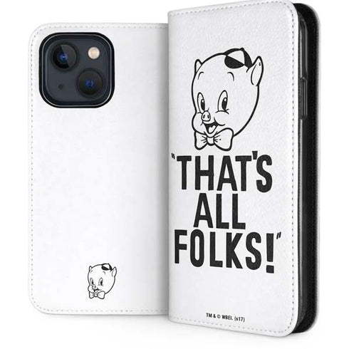Looney Tunes Porky Thats All Folks Grid iPhone 14 Folio Case