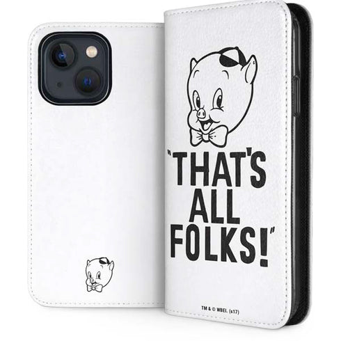 Looney Tunes Porky Thats All Folks Grid iPhone 14 Plus Folio Case