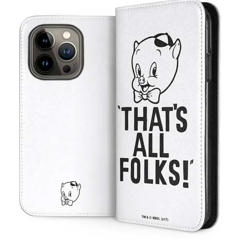 Looney Tunes Porky Thats All Folks Grid iPhone 14 Pro Folio Case