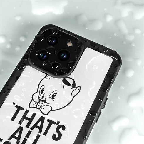 Looney Tunes Porky Thats All Folks Grid iPhone 15 Pro Waterproof Case