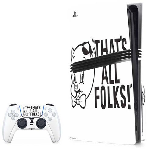 Looney Tunes Porky Thats All Folks Grid PS5 Pro Disk Bundle Skin