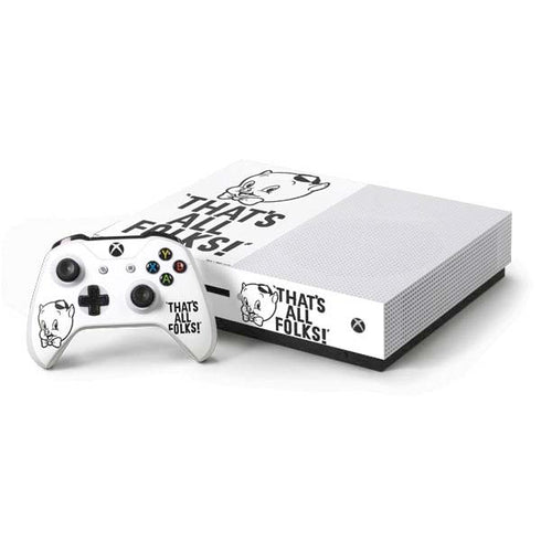 Looney Tunes Porky Thats All Folks Grid Xbox One S Console and Controller Bundle Skin