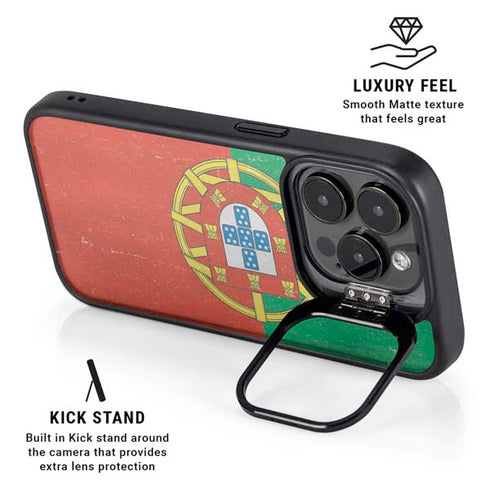 Portugal Flag Distressed iPhone 13 Pro Kickstand Case