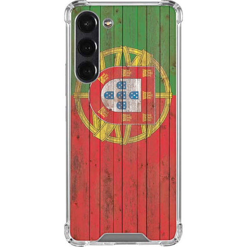 Portuguese Flag Dark Wood Galaxy S24 FE Clear Case