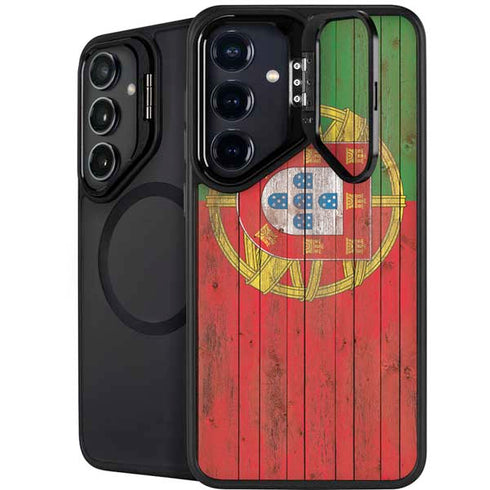 Portuguese Flag Dark Wood Galaxy S25 Kickstand Case
