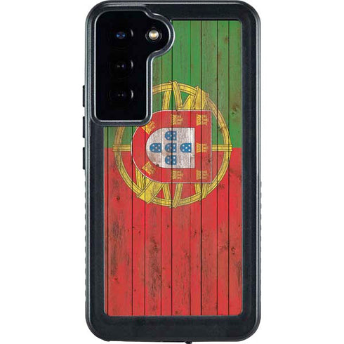 Portuguese Flag Dark Wood Galaxy S24 Plus Waterproof Case