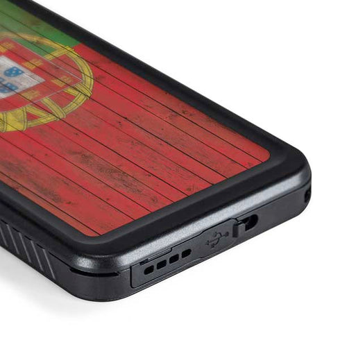 Portuguese Flag Dark Wood Galaxy S24 Plus Waterproof Case